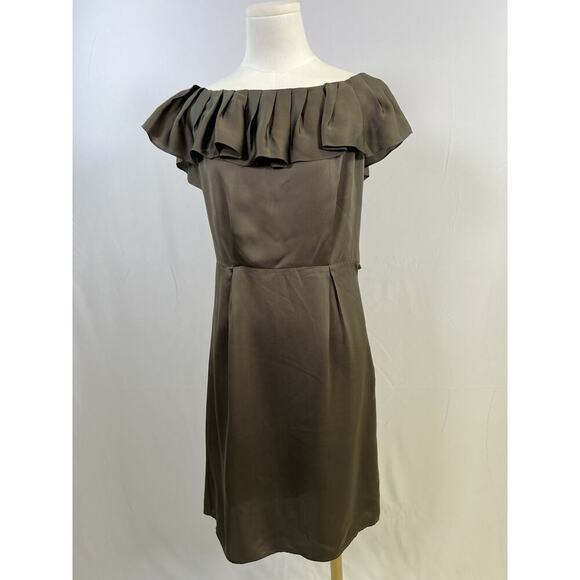 Banana Republic 100% Silk Sheath Mini Dress Tan Size 4 Party Cocktail - Picture 2 of 15